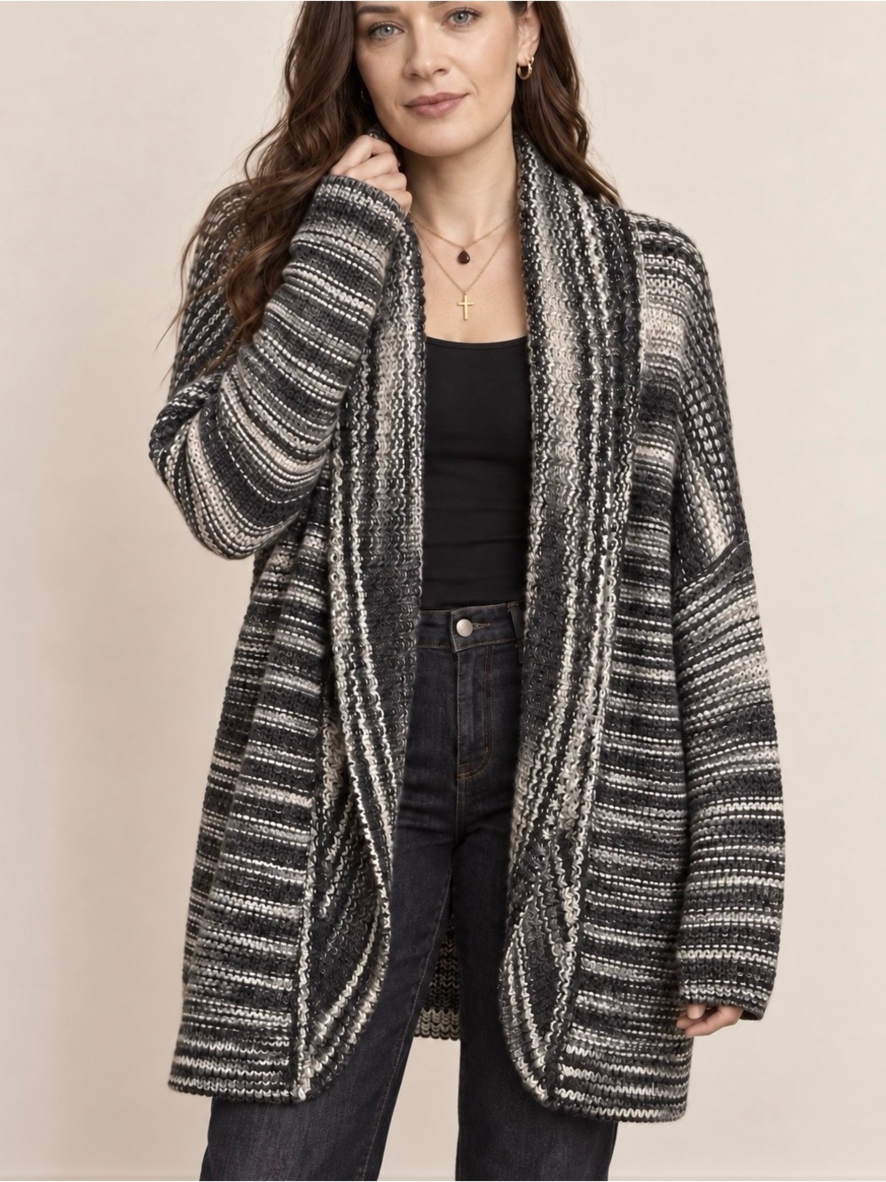 Bella Luxx 96% Baby Alpaca Oversized Open Front Shawl Collar Cardigan S/M